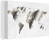 Canvas Wereldkaart - 60x40 - Wanddecoratie Wereldkaart - Zwart Wit - Marmer