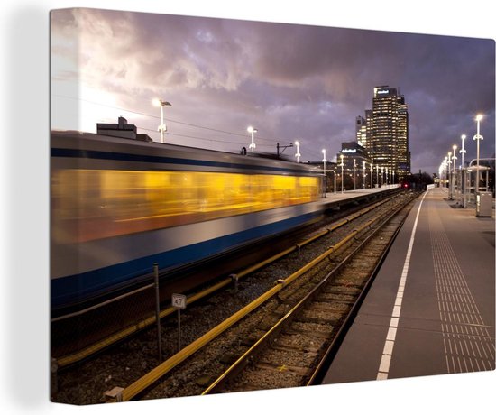 Station de métro avec voies ferrées dans la toile d' Amsterdam néerlandaise 60x40 cm - Tirage photo sur toile (Décoration murale salon / chambre)