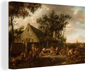 Canvas Schilderij Dansende boeren bij een herberg - Jan Steen - 120x80 cm - Wanddecoratie