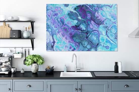 Art psychédélique coloré avec toile de couleur bleue 140x90 cm - Tirage photo sur toile (Décoration murale salon / chambre)