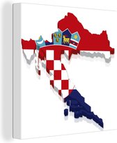 Canvas Schilderij De vorm en de nationale vlag van Kroatië - 50x50 cm - Wanddecoratie