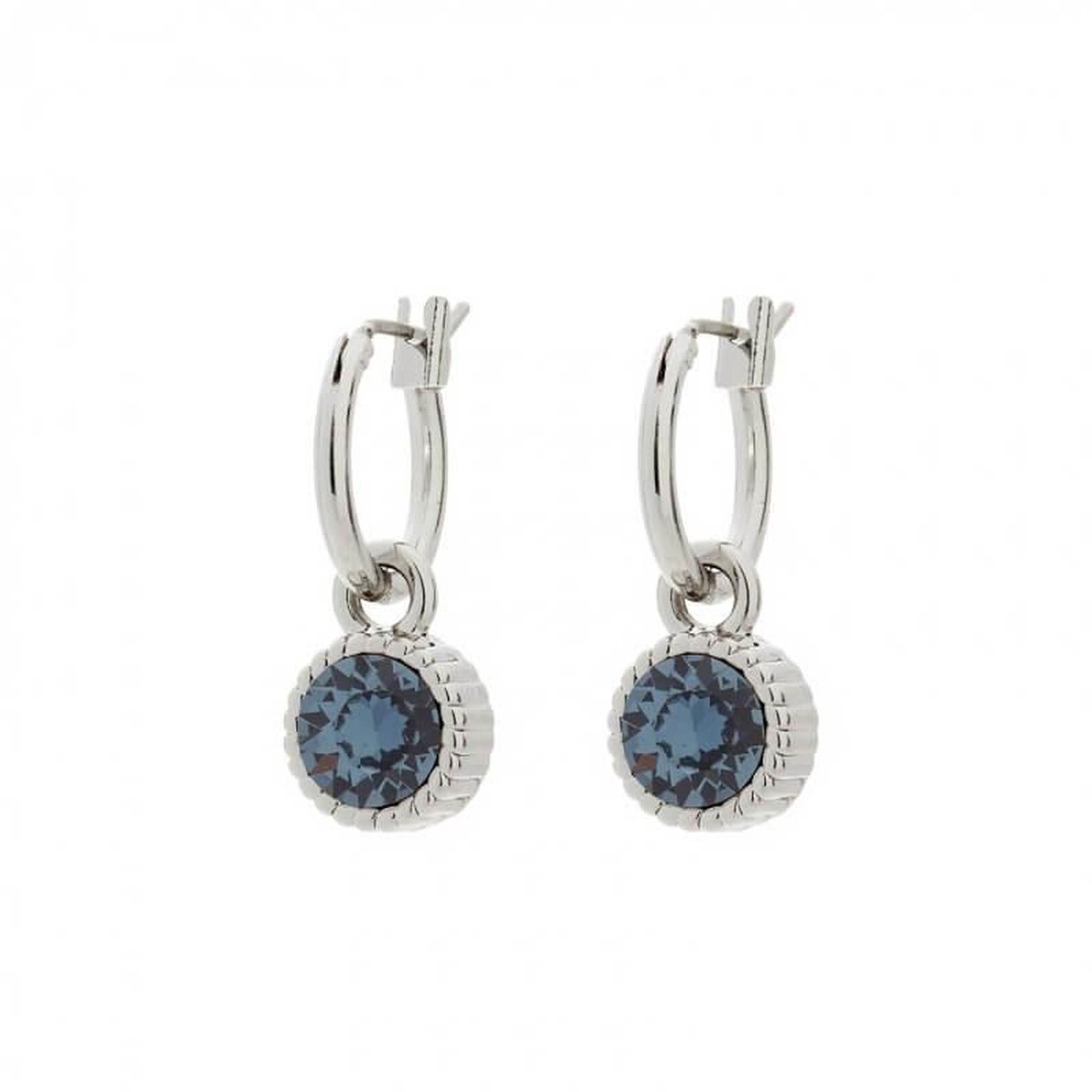 Biba Hang Oorbellen Zilver met Swarovski Steentje Denim Blue