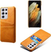 Samsung Galaxy S21 Plus (S21+) hoesje - MobyDefend Lederen Backcover Met Vakjes Voor Pasjes - Cognacbruin - GSM Hoesje - Telefoonhoesje Geschikt Voor: Samsung Galaxy S21 Plus (S21+