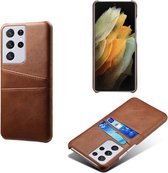 Samsung Galaxy S21 Plus (S21+) hoesje - MobyDefend Lederen Backcover Met Vakjes Voor Pasjes - Bruin - GSM Hoesje - Telefoonhoesje Geschikt Voor: Samsung Galaxy S21 Plus (S21+)