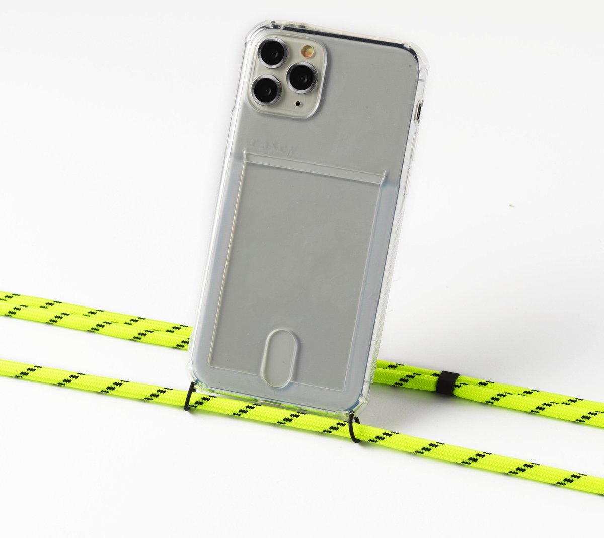 Apple iPhone 12 Pro silicone hoesje transparant met koord neon yellow