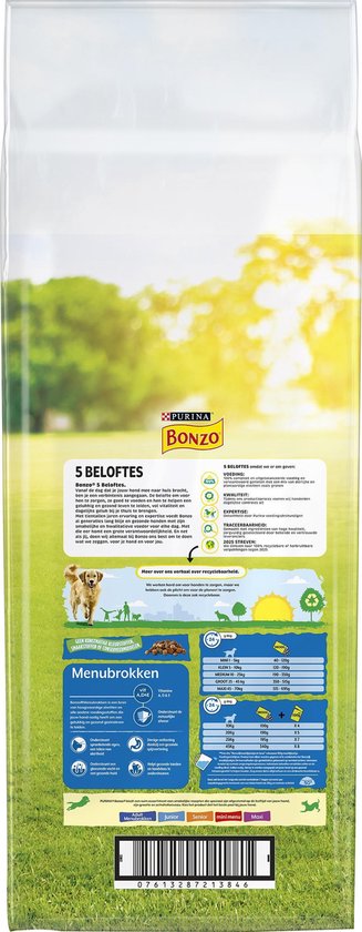 Bonzo Menubrokken Adult - Hondenvoer Droogvoer - Kip & Groenten - 15 kg