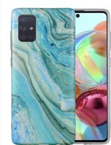 Samsung Galaxy A42 Marmer Case | Back Cover | TPU Telefoonhoesje | Blauw / Groen