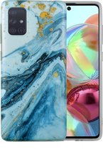 Samsung Galaxy A42 Marmer Case | Back Cover | TPU Telefoonhoesje | Blauw / Wit