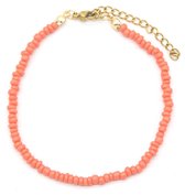 Dielay - Armband Dames - Glaskralen - Lengte Verstelbaar 19-24 cm -Koraal