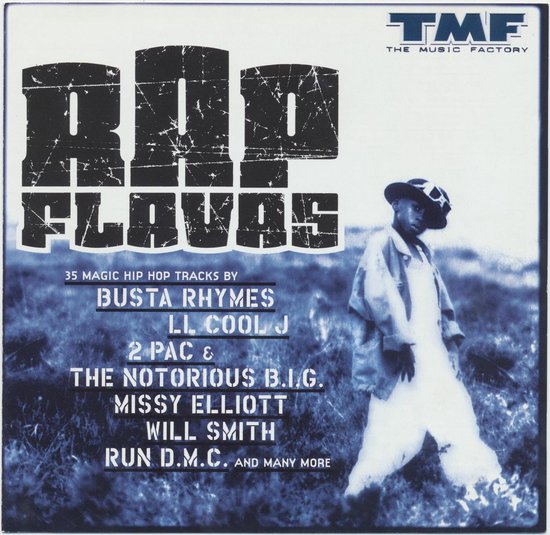 Albumhoes voor 'Rap Flavas' met een jongen in een hoed en jas, met de tekst 'TMF The Music Factory'.