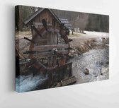 Onlinecanvas - Schilderij - Frozen Water Mill Wheel In Winter Art Horizontal Horizontal - Multicolor - 40 X 50 Cm