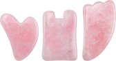 Shopfino 3 Delige Beauty Set Inclusief Luxe Opbergdoos - 100 % echte Rose Quartz - Met Een Natuurlijke Helende Werking -Jade Stone - Chakra - Gua Sha Stenen - 3 Verschillende Stenen – Rozenkw