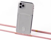 Apple iPhone 7/8 plus silicone hoesje transparant met koord pink