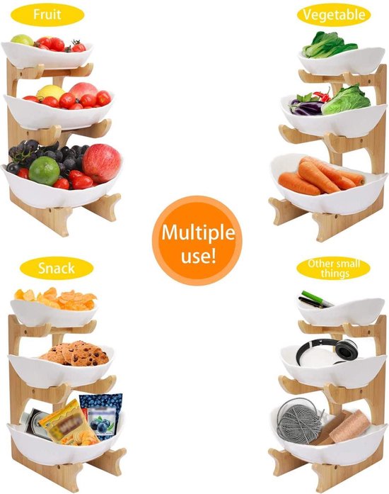 Ruimtebesparende fruitmand etagère - 2 niveaus voor groenten, desserts