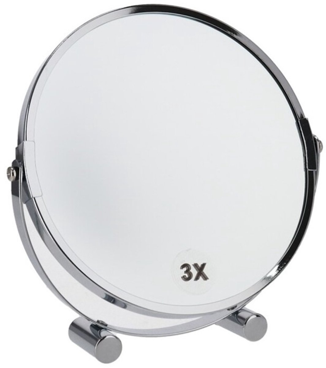 Gerimport Opmaakspiegel 18cm Glas/Staal Zilver 3x Vergrotend - Make up - Spiegel - Vergrotend - Badkamer - Toilet - Cosmeticaspiegel