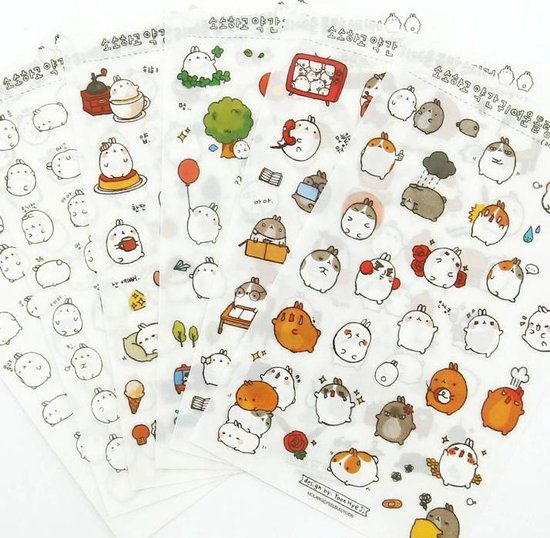 Kawaii Stickers met konijntjes - 6 Journal sticker vellen - Koreaans-