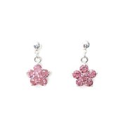 Oorbellen - Glitterbloem - Roze - Verzilverd - Stekerknopje - Hangoorbellen - MNQ bijoux