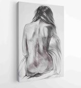 Back of a woman. Pencil training sketch on white paper - Moderne schilderijen - Vertical - 610031942 - 115*75 Vertical