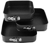 Vierkante Springvorm Bakvorm - Set 3 Stuks - Metalen Bakblik Taartvorm - Met Anti-Aanbak Laag & Losse Bodem - 22/24/26 CM