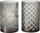 J-Line Windlicht Diamant Glas Grijs Large Assortiment Van 2