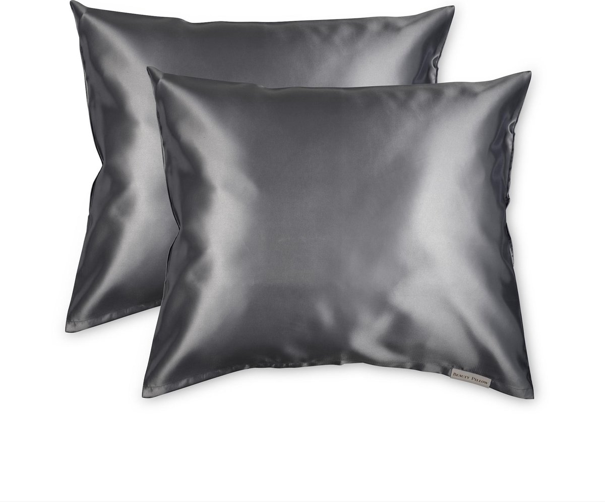 Beauty Pillow® - Satijnen Kussenslopen - Voordeelset - Duo Pack - 60x70 cm - Antracite