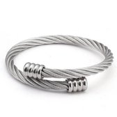 Kabel Armband van Gedraaid Staal - Titanium kleurig - Armbanden Heren Dames - Cadeau voor Man - Mannen Cadeautjes