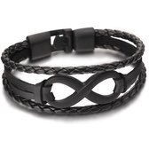 Infinity Armband voor Heren - Zwart Leer met Zwarte Accenten - Armband Mannen - Armband Heren - Heren Armband - Valentijnsdag voor Mannen - Valentijn Cadeautje voor Hem - Valentijn