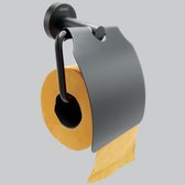 Mat Zwarte Toiletrolhouder met Klep -  Wc Rolhouder – RVS