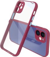 Bandzijde Textuur Contrastknop Schokbestendig PC + TPU telefoon beschermhoes voor iPhone 12 (wijnrood)