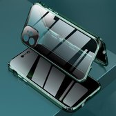 Vierhoekige schokbestendige anti-gluren magnetisch metalen frame Dubbelzijdig gehard glazen hoesje voor iPhone 12 mini (donkergroen)