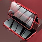 Vierhoekige schokbestendige anti-gluren magnetisch metalen frame Dubbelzijdig gehard glazen hoesje voor iPhone 11 (rood)