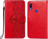 Voor Xiaomi Redmi Note 7 Flower Vine Embossing Pattern Horizontale Flip Leather Case met Card Slot & Holder & Wallet & Lanyard (Red)