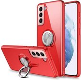 Voor Samsung Galaxy S21 Ultra 5G Pure kleur schokbestendig transparant TPU + acryl beschermhoes met ringhouder (rood)