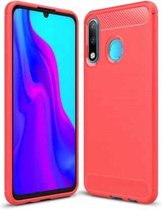 TPU-hoesje van koolstofvezel met geborstelde textuur voor Huawei P30 Lite (rood)