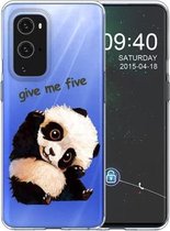 Voor OnePlus 9 gekleurd tekeningpatroon zeer transparant TPU beschermhoes (schuine kop Panda)