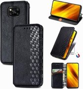 Voor Geschikt voor Xiaomi Poco X3 NFC Cubic Grid Pressed Horizontal Flip Magnetic PU Leather Case met houder & kaartsleuven & portemonnee (zwart)