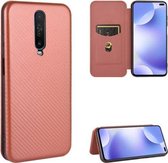 Voor Xiaomi Redmi K30 Ultra Koolstofvezel Textuur Magnetische Horizontale Flip TPU + PC + PU lederen tas met kaartsleuf (bruin)