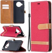 Voor Xiaomi Mi 10T Lite 5G kleuraanpassing denim textuur lederen tas met houder & kaartsleuven & portemonnee & lanyard (rood)