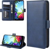 Voor LG K40S Portemonnee Stand Lederen Mobiele Telefoon Case met Portemonnee & Houder & Kaartsleuven (Donkerblauw)