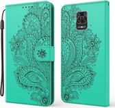 Voor Xiaomi Redmi Note 9S / Note 9 Pro Pauw Reliëfpatroon Horizontale Flip Leren Case met Houder & Kaartsleuven & Portemonnee & Lanyard (Groen)