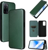 Voor OPPO A55 5G koolstofvezel textuur magnetische horizontale flip TPU + pc + PU lederen tas met kaartsleuf (groen)