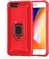 Voor iPhone 6 Plus / 7 Plus / 8 Plus koolstofvezel beschermhoes met 360 graden roterende ringhouder (rood)