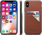 Voor iPhone X / XS Denior V1 luxe auto koeienhuid lederen beschermhoes met dubbele kaartsleuven (bruin)