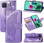 Voor LG K92 5G Vlinder Liefde Bloem Reliëf Horizontale Flip Leren Case met Beugel / Kaartsleuf / Portemonnee / Lanyard (Lichtpaars)