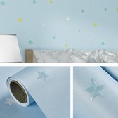 0,53 x 3m 3D Stars Moon Zelfklevend Behang Mediterrane Kinderen Muursticker (1506 Lichtblauw)