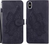 Retro Skin Feel Butterflies Embossing Horizontale Flip Leather Case met houder & kaartsleuven & portemonnee voor iPhone XS Max (zwart)