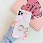 Voor iPhone 11 Pro Max TPU Glad Marmer met Ring Metalen Strass Beugel Mobiele Telefoon Beschermhoes (Sneeuwvlok Poeder Q2)