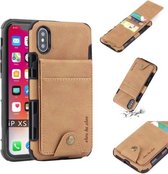 Voor iPhone XS / X stoffen textuur + TPU schokbestendige beschermhoes met verticale flip-kaartsleuven (kaki)