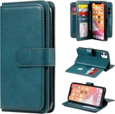 Voor iPhone 11 Multifunctionele magnetische koperen gesp Horizontale flip-lederen tas in effen kleur met 10 kaartsleuven & portemonnee & houder & fotolijst (donkergroen)