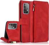 Voor Samsung Galaxy A52 5G Huidgevoel Crazy Horse Textuur Rits Portemonnee Tas Horizontale Flip Leren Case met Houder & Kaartsleuven & Portemonnee & Lanyard (Rood)